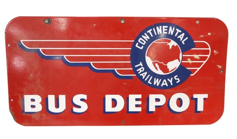 DOUBLE-SIDED "CONTINENTAL TRAILWAYS" PORCELAIN SIGN