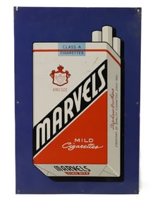 MARVELS CIGARETTES PAINTED TIN SIGN