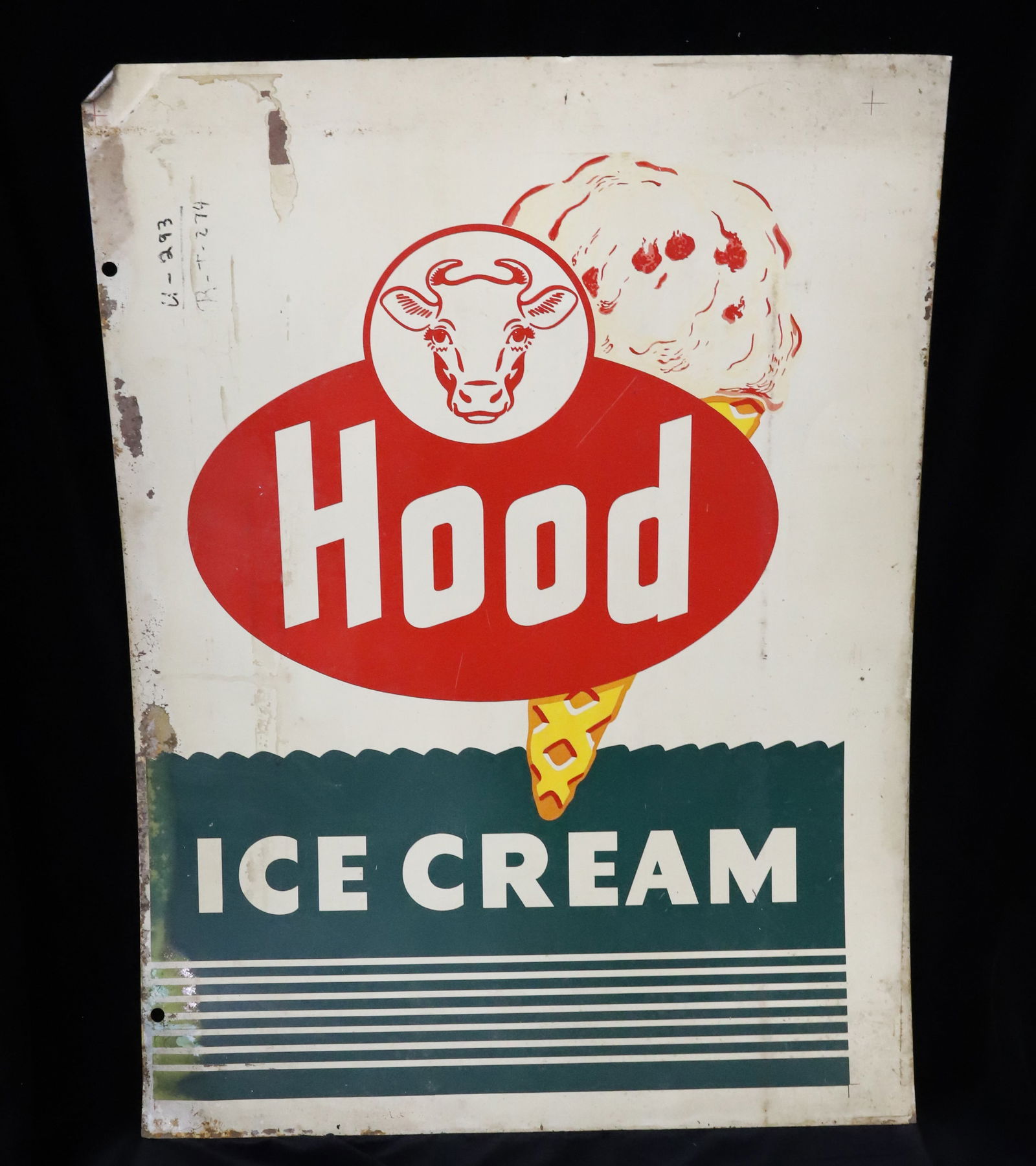 HOOD ICE CREAM ADVERTISING SIGN: PAINTED METAL. 30 1/4" X 22 1/4". PLEASE READ CAREFULLY - Terms for Purchasing and Shipping of Auction Items. Please read carefully before bidding. Hartzell’s Auction Gallery. Hartzell's Auction