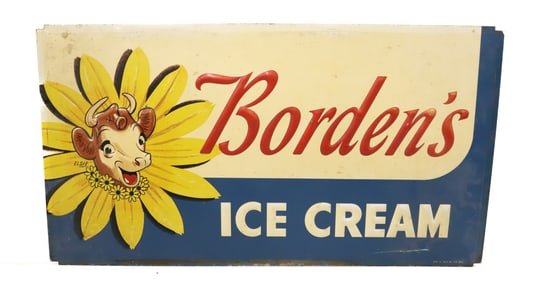 BORDEN'S ICE CREAM PRESSED METAL SIGN