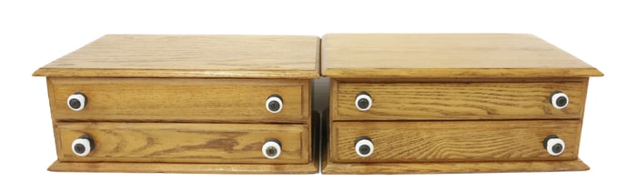 PAIR OF TWO-DRAWER OAK DISPLAYS