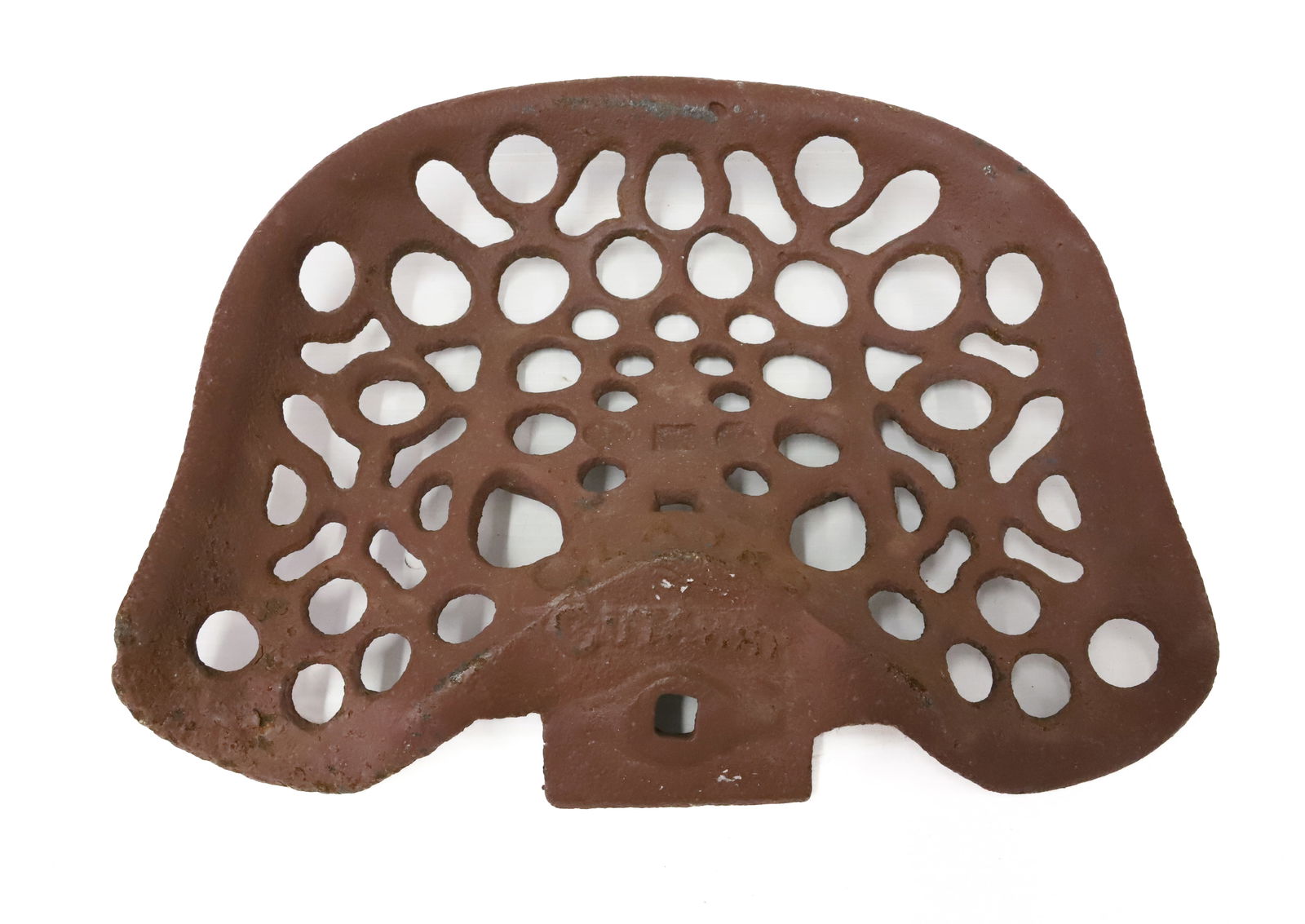 CLARK'S CAST IRON CUT-AWAY TRACTOR / IMPLEMENT SEAT: EMBOSSED "CLARK'S COMPANY". PAINTED SURFACE. 12 3/4" X 16". PLEASE READ CAREFULLY - Terms for Purchasing and Shipping of Auction Items. Please read carefully before bidding. Hartzell’s Auction G