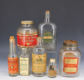 LOT OF VINTAGE BOTTLES W/ PAPER LABELS
