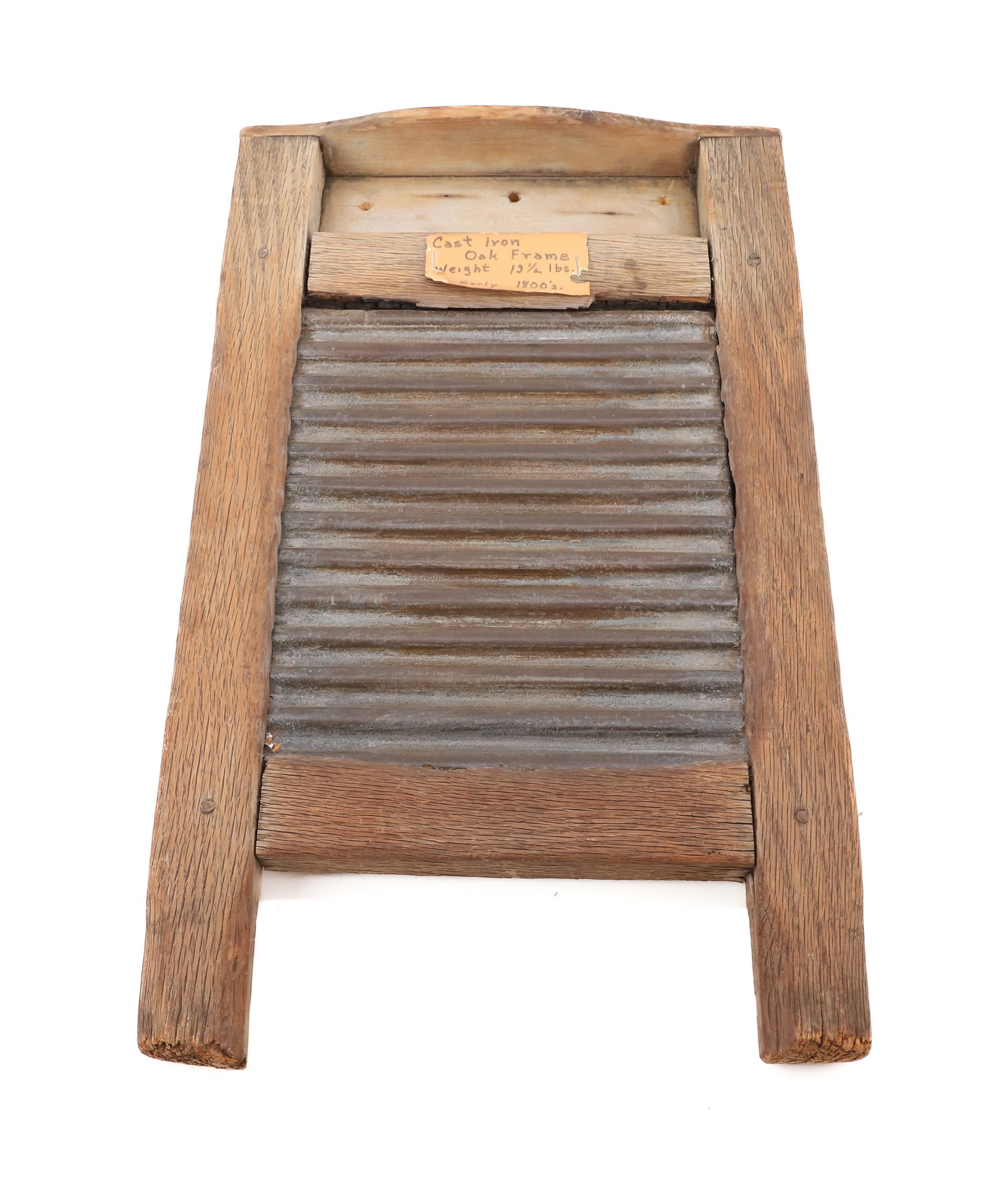 ANTIQUE CAST IRON WASHBOARD: 19TH C. WASHBOARD WITH WOODEN FRAMEWORK AND CAST IRON INSERT. PEGGED CONSTRUCTION. 20 1/2" X 12 1/2". HEAVY WEIGHT. PLEASE READ CAREFULLY - Terms for Purchasing and Shipping of Auction Items. Please r