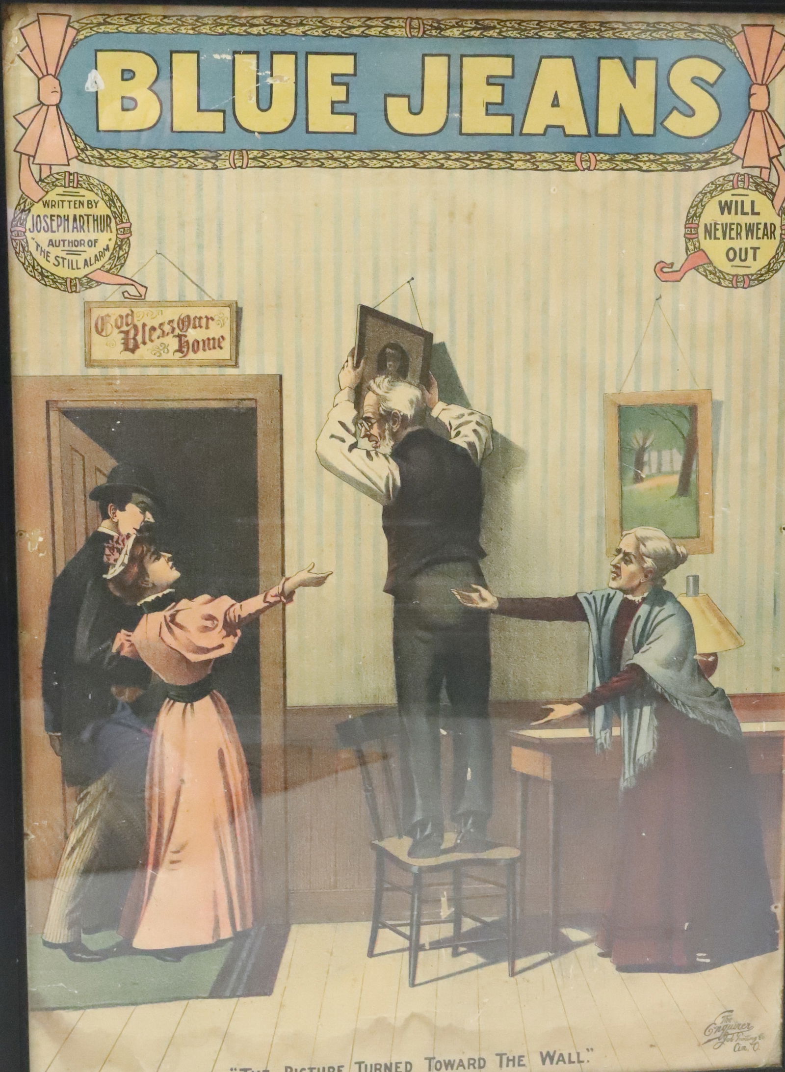 BLUE JEANS FRAMED THEATRE POSTER: PAPER LITHO FRAMED UNDER GLASS. 29 1/2" X 21 1/2". PLEASE READ CAREFULLY - Terms for Purchasing and Shipping of Auction Items. Please read carefully before bidding. Hartzell’s Auction Gallery. H