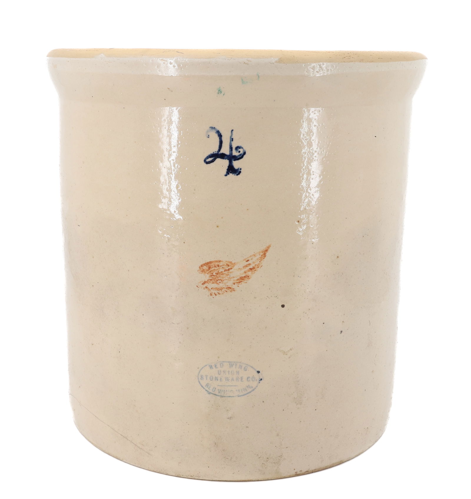 (4) GALLON RED WING CROCK: STAMPED ON FRONT " RED WING UNION STONEWARE CO., RED WING, MINN" 12" X 11 1/2". PLEASE READ CAREFULLY - Terms for Purchasing and Shipping of Auction Items. Please read carefully before bidding. Hartze