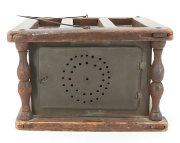 19TH CENTURY PIERCED TIN FOOT WARMER