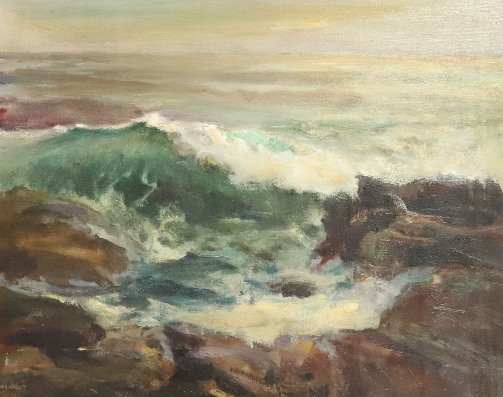 PETER HEIDEN OIL ON BOARD: SEACAPE. SGND. BOTTOM LEFT. FRAMED. 17 1/4" X 21". TAG ON BACK "WYCOFF'S 21ST ANNUAL ART EXHIBIT, 1958" PLEASE READ CAREFULLY - SINCE THIS IS A COIN SALE PLEASE NOTE. ITEMS MUST BE PAID FOR