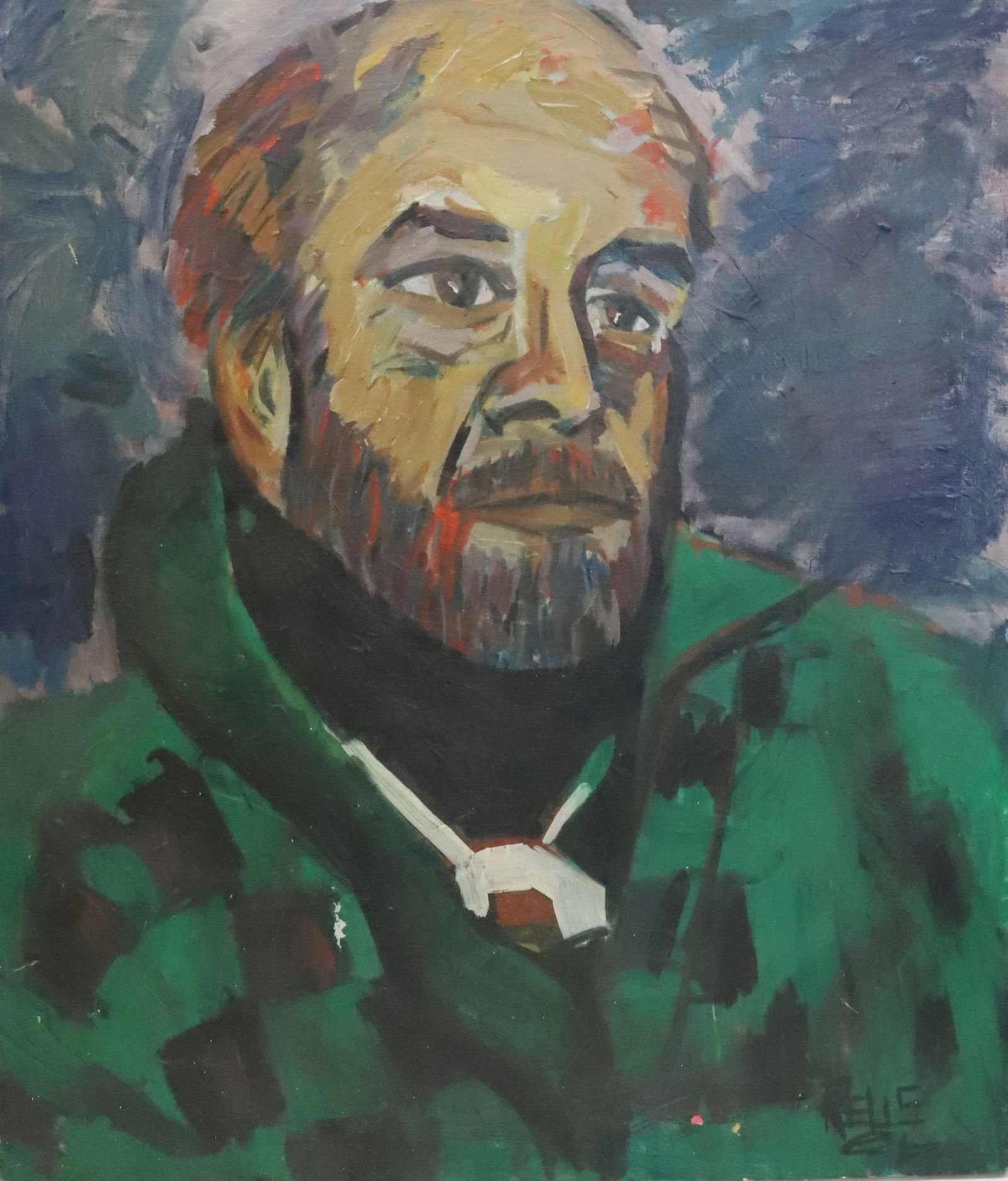 PORTRAIT OF A MAN, SGND. RELIS: OIL ON CANVAS. SGND. BOTTOM RIGHT. UNFRAMED. 36" X 30". PLEASE READ CAREFULLY - SINCE THIS IS A COIN SALE PLEASE NOTE. ITEMS MUST BE PAID FOR THROUGH LIVE AUCTIONEERS OR WITH CASH OR CHECK IN