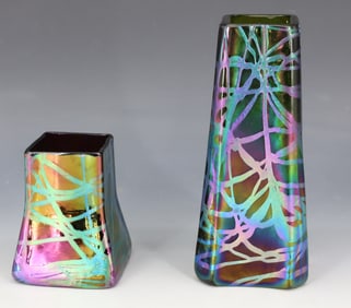 (2) KRALIK STYLE ART GLASS VASES