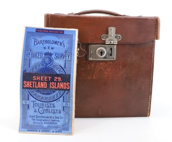 LEATHER MAP CASE W/ MAPS OF SCOTLAND