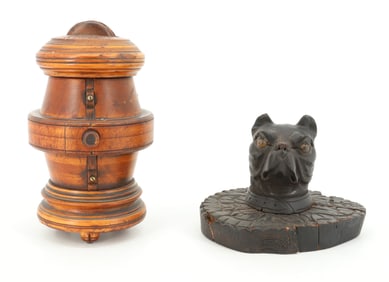 FOLK ART PUZZLE BANK AND DOG