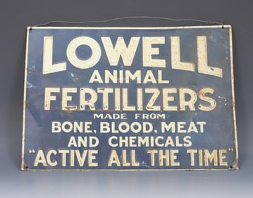 LOWELL FERTILIZERS TIN ADVERTISING SIGN
