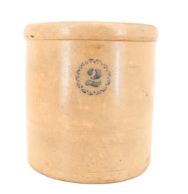 TWO-GALLON BLUE DECORATED CROCK