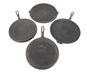 (4) CAST IRON SKILLETS / GRIDDLES