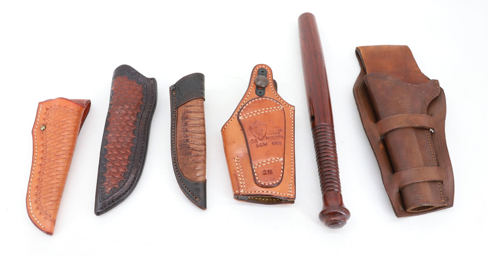 LOT OF KNIFE SHEATHS, HOLSTERS AND BILLY CLUB (1 of 4)