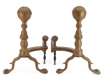 PAIR OF ANTIQUE BRASS ANDIRONS