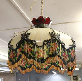ANTIQUE SLAG GLASS HANGING LIGHT