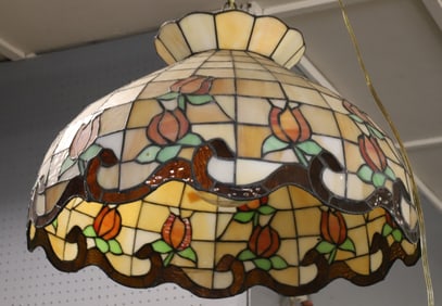 VINTAGE STAINED GLASS HANGING LIGHT