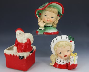 (3) CHRISTMAS VASES, LADY HEAD