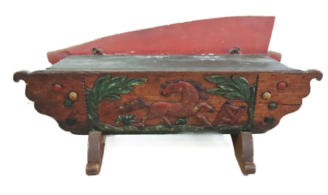 FOLK ART WOODEN WAGON SEAT