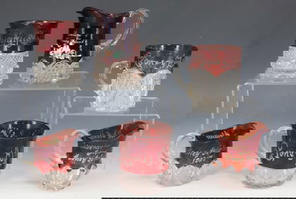 LOT OF CONEY ISLAND, NY RUBY FLASH GLASS SOUVENIRS