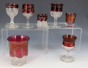 LOT OF CONEY ISLAND, NY RUBY FLASH GLASS SOUVENIRS