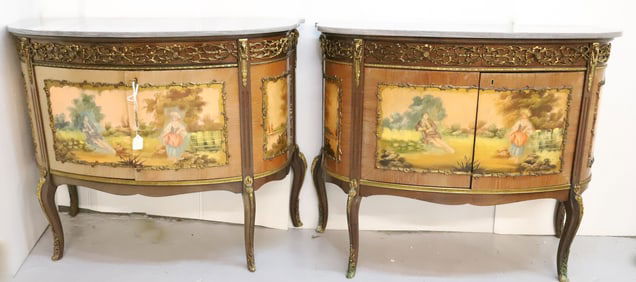 LOUIS XV STYLE GILT METAL MOUNTED COMMODES, PAIR