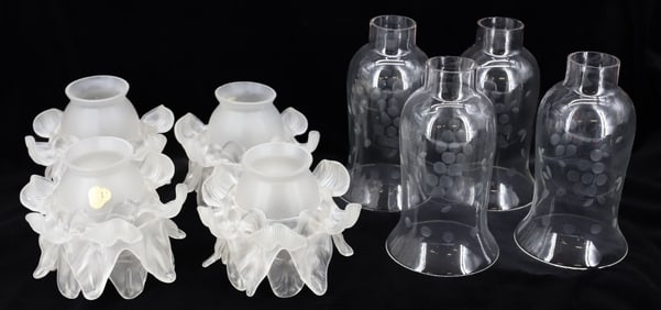 LOT OF (4) FRENCH SHADES AND CHIMNEYS