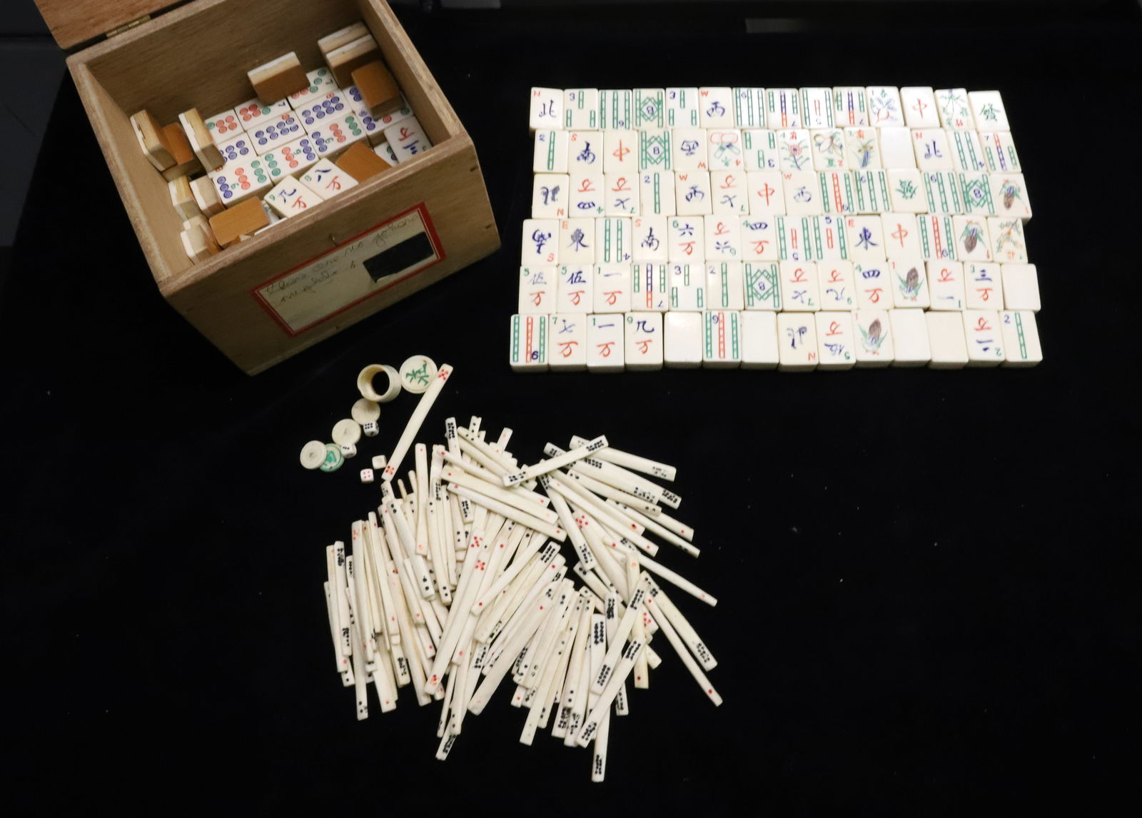 SET OF MAH JONG TILES AND SCORING STICKS (1 of 4)