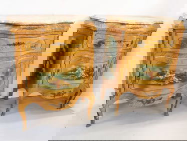 LOUIS XV STYLE GILT METAL BOMBE COMMODES, PAIR