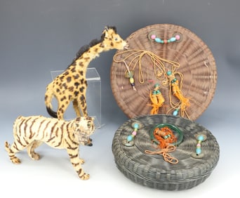 CHINESE SEWING BASKETS, TIGER / GIRAFFE