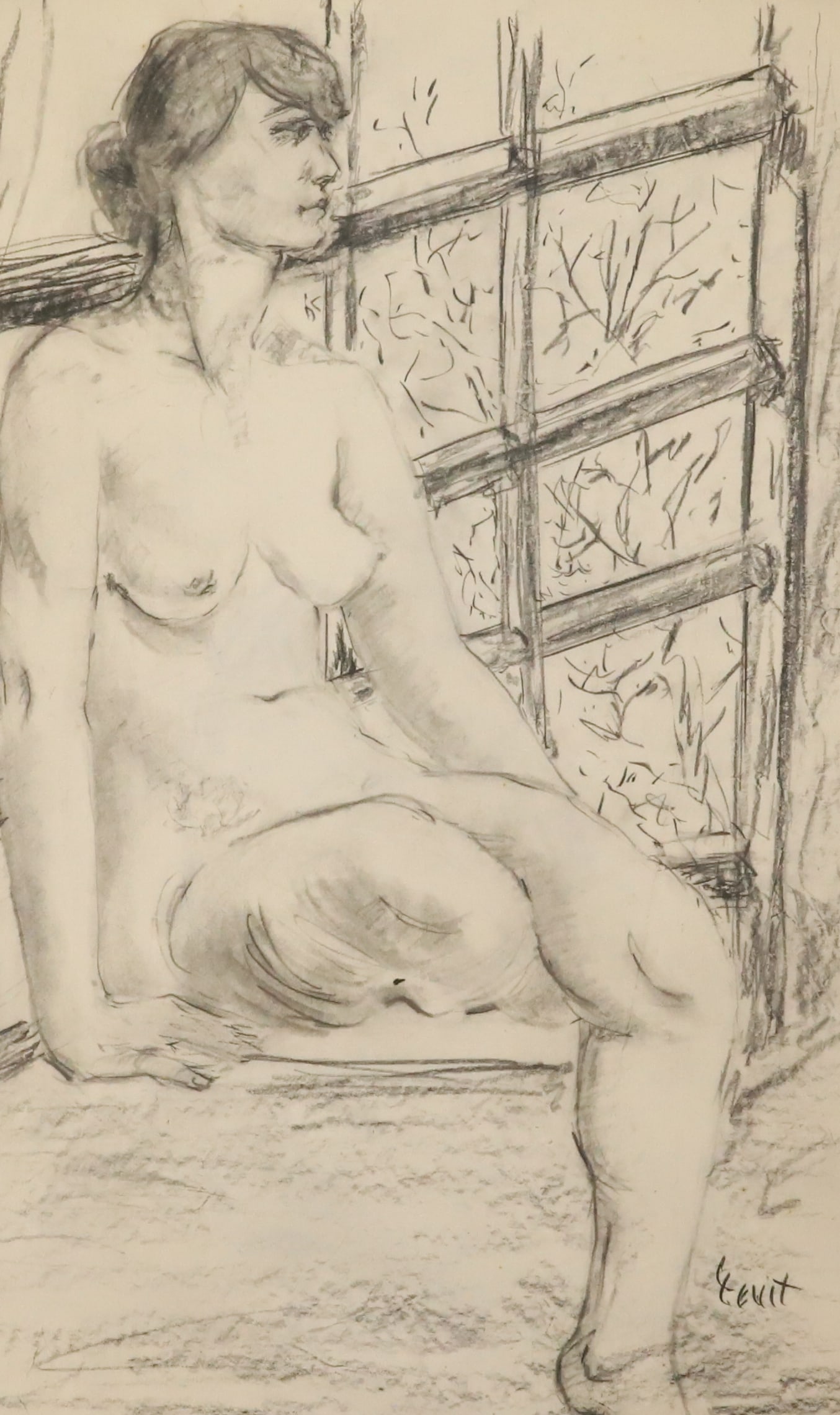 LILLIAN LEVIT, ORIGINAL DRAWING: "NUDE GIBSON GIRL" 1937. SGND. ON BOTTOM RIGHT. 22 1/4" X 14 1/4". PLEASE READ CAREFULLY - SINCE THIS IS A COIN SALE PLEASE NOTE. ITEMS MUST BE PAID FOR THROUGH LIVE AUCTIONEERS OR WITH CASH OR CHECK