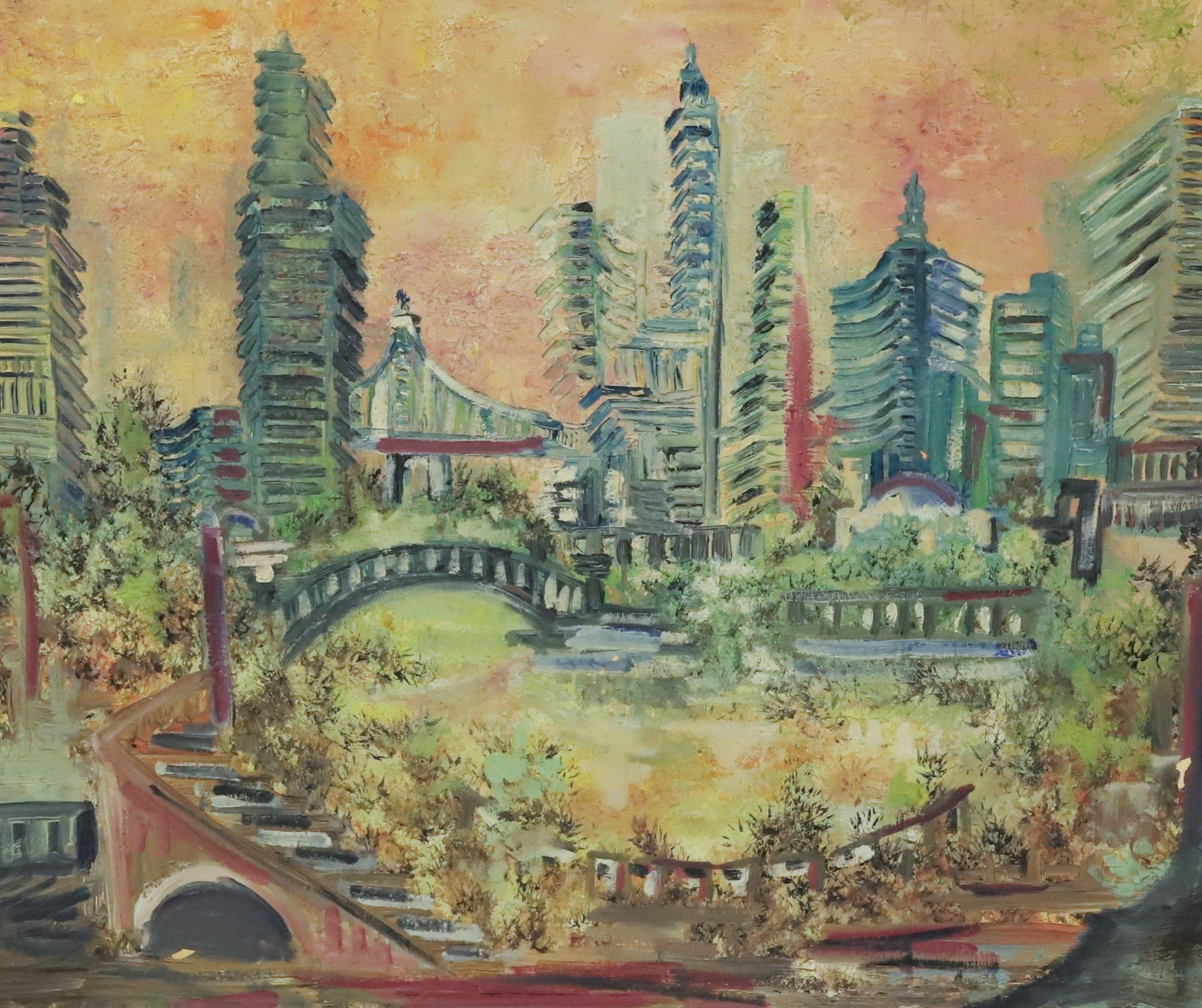 VINTAGE OIL ON CANVAS, CITYSCAPE (1 of 8)