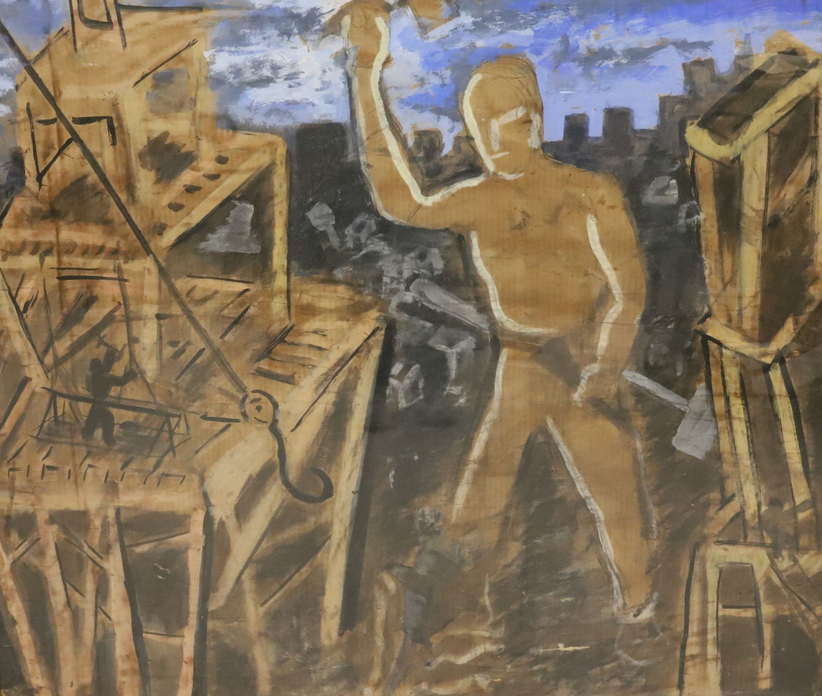 LARGE INDUSTRIAL MID CENTURY PAINTING (1 of 11)