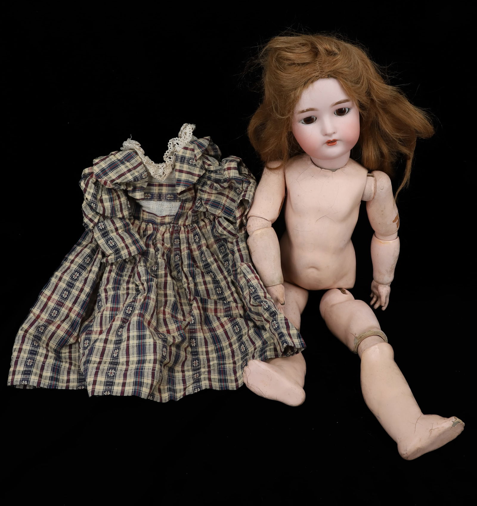 SIMON & HALBIG PORCELAIN HEAD DOLL: MARKED K R AND SIX POINTED STAR 22" OPEN MOUTH, PIERCED EARS, JOINTED COMPOSITION BODY PLEASE READ CAREFULLY - Terms for Purchasing and Shipping of Auction Items. Please read carefully before bidding.