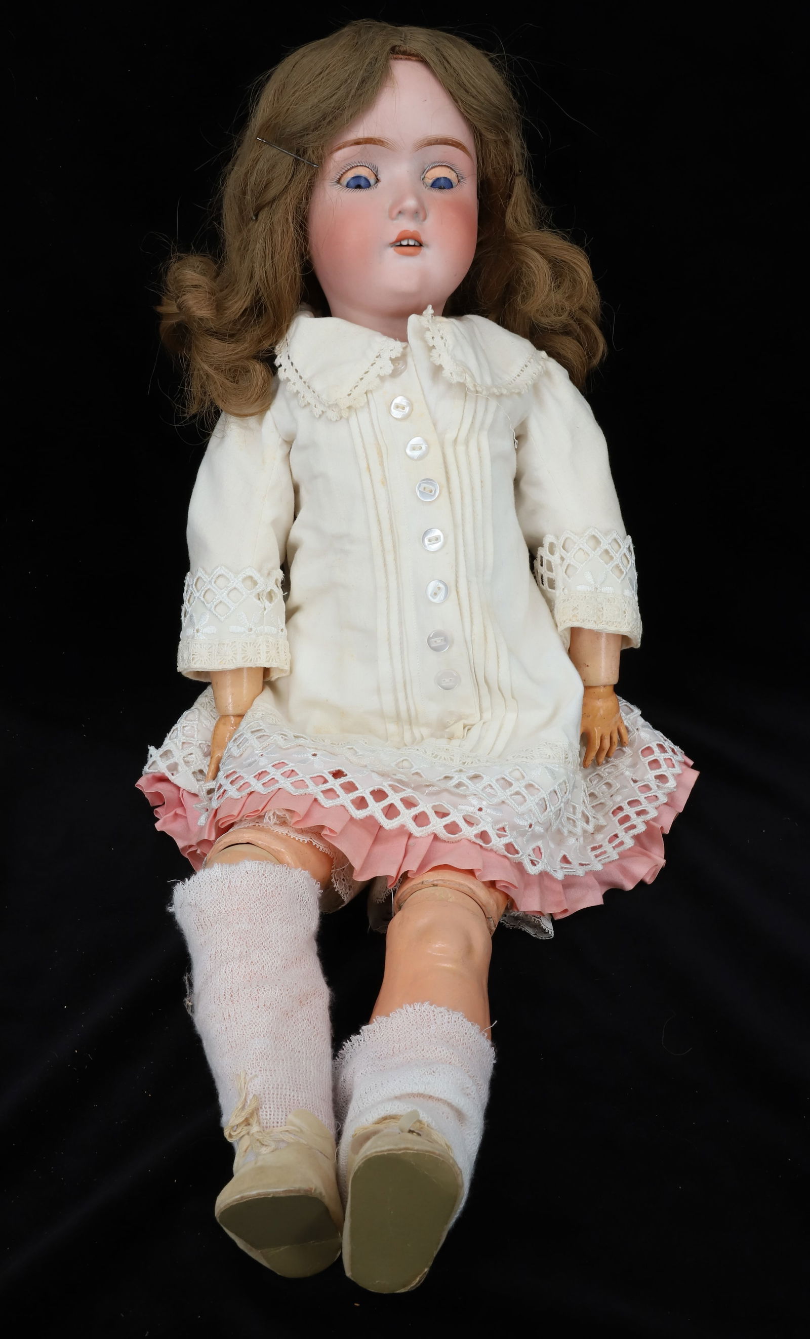 THE DOLLAR PRINCESS PORCELAIN BISQUE HEAD DOLL: OPEN MOUTH JOINTED COMPOSITION BODY, MARKED THE DOLLAR PRINCESS 62 SPECIAL MADE IN GERMANY 25" PLEASE READ CAREFULLY - Terms for Purchasing and Shipping of Auction Items. Please read carefully
