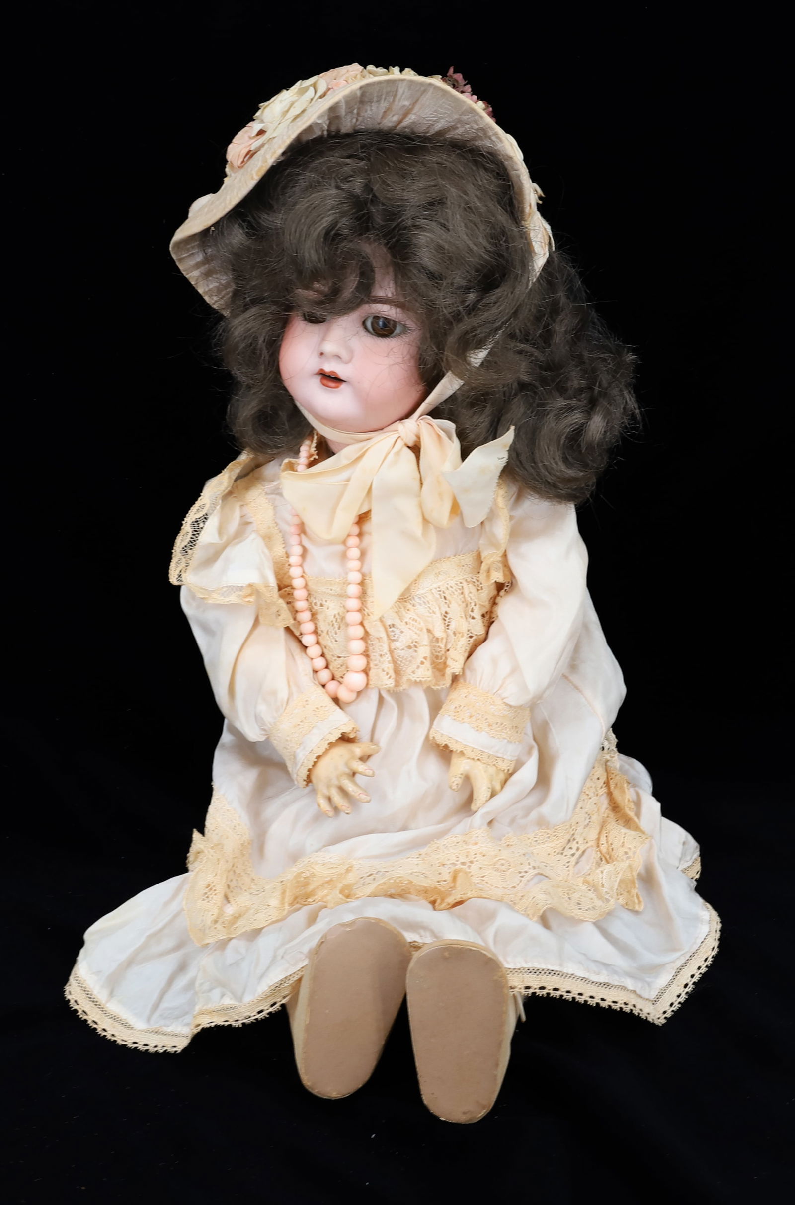 PORCELAIN BISQUE HEAD DOLL: OPEN MOUTH, PIERCED EARS, JOINTED COMPOSITION BODY MARKED GERMANY HANDWERCK #3 WITH HAT 21" PLEASE READ CAREFULLY - Terms for Purchasing and Shipping of Auction Items. Please read carefully