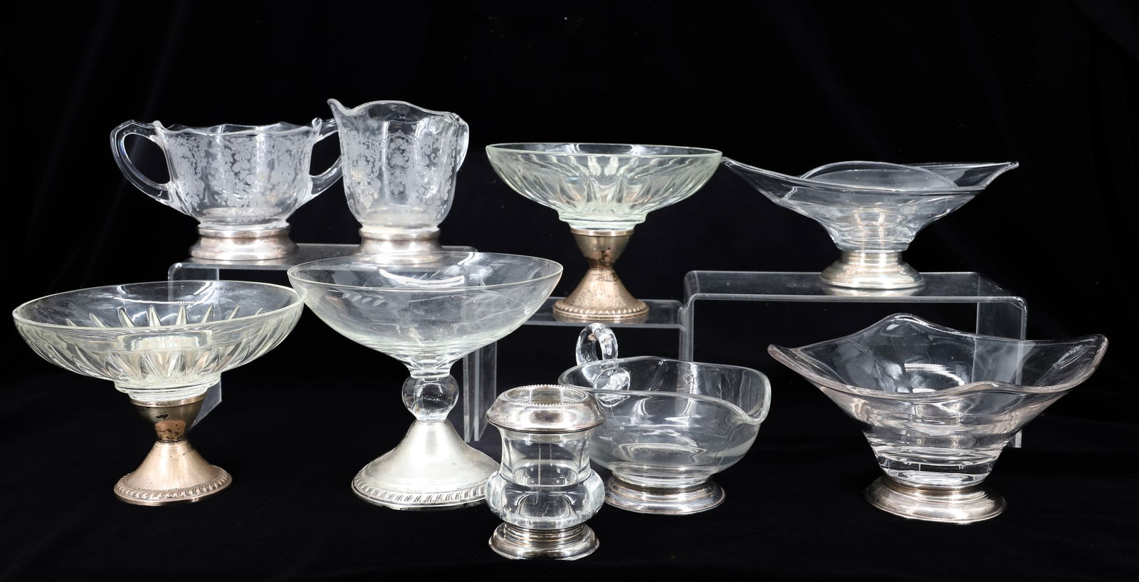 (9) STERLING SILVER/GLASS SERVING PIECES (1 of 4)