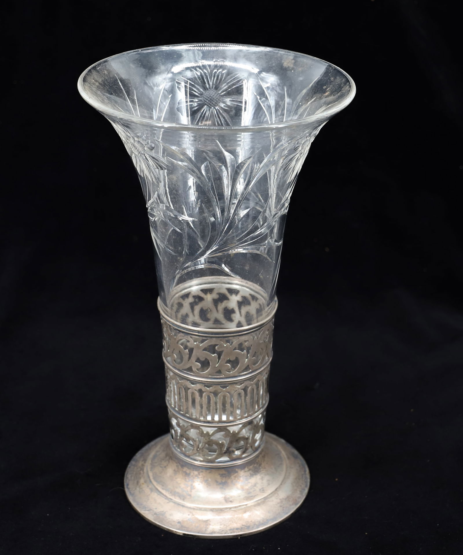 STERLING SILVER CUT GLASS VASE (1 of 3)