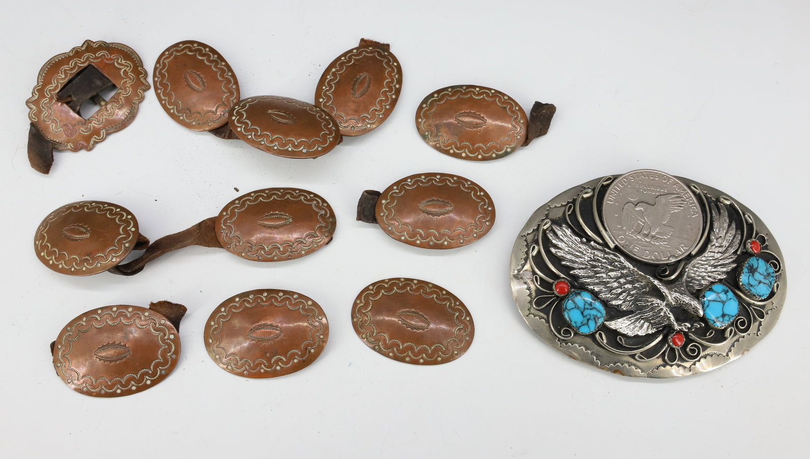 VINTAGE NATIVE AMERICAN EAGLE BELT BUCKLE AND COPPER BELT (1 of 4)