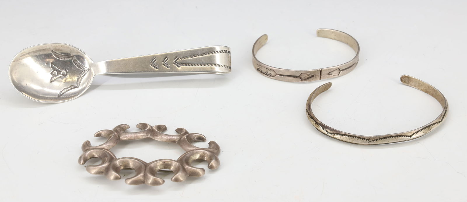 NATIVE AMERICAN SILVER JEWELRY AND BABY SPOON (1 of 3)