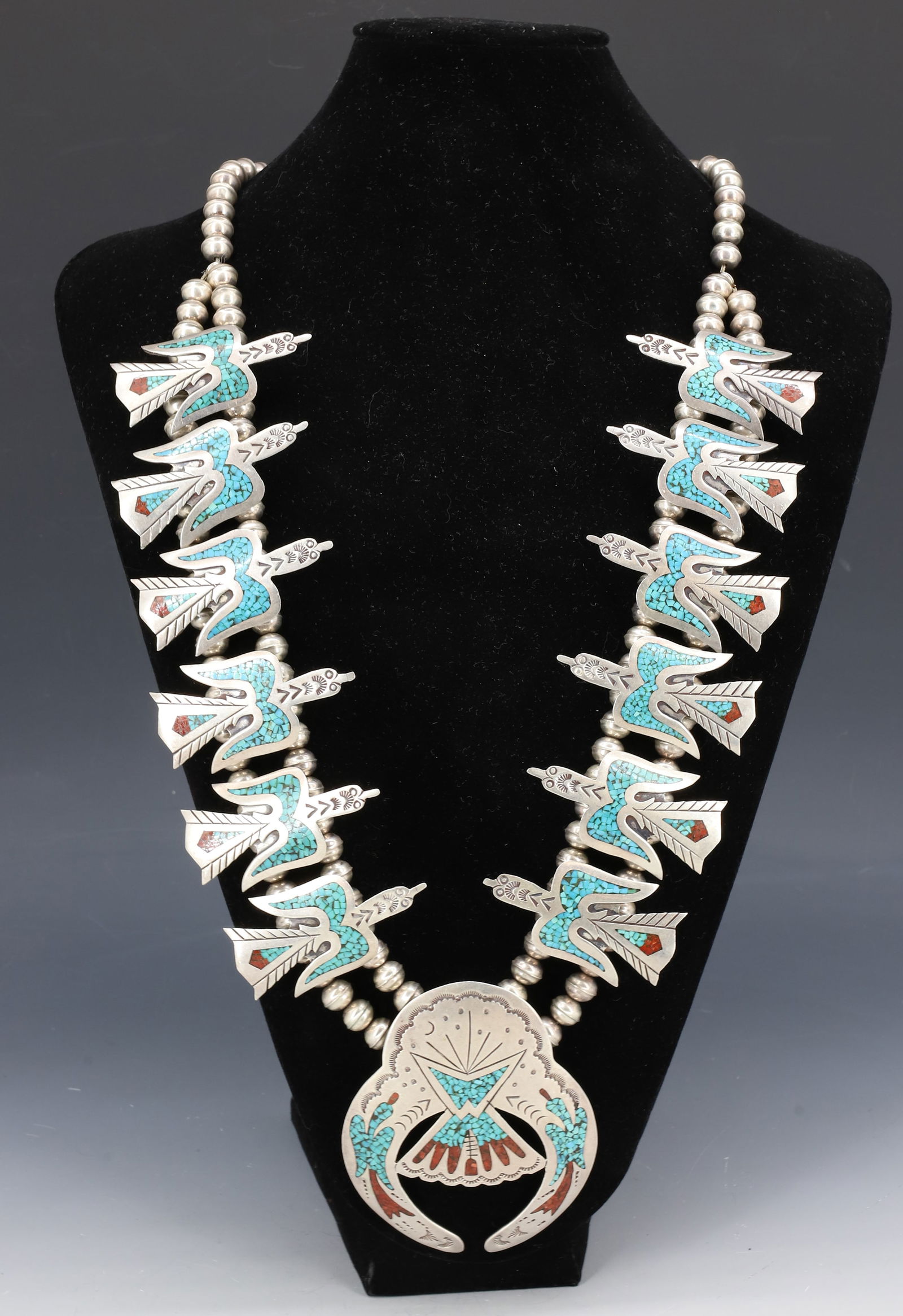 SILVER NAVAJO SQUASH BLOSSOM NECKLACE (1 of 7)