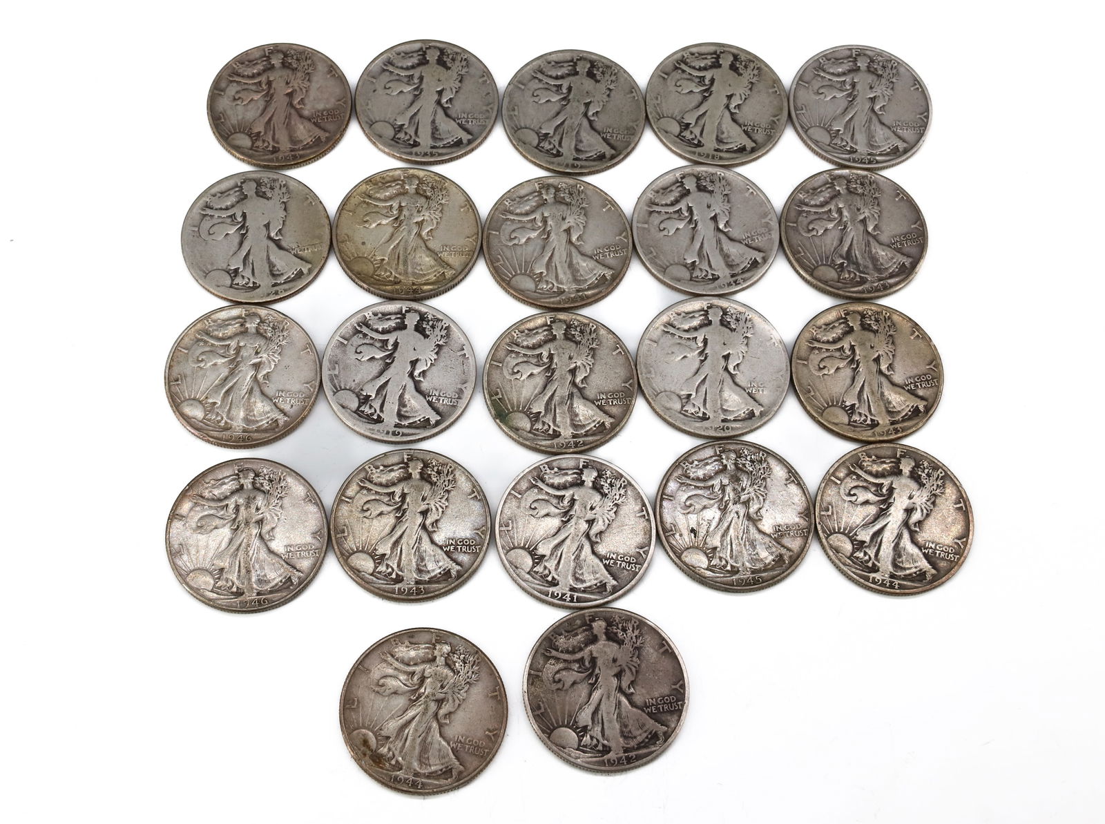 $11.00 FACE VALUE OF WALKING LIBERTY HALF DOLLARS (1 of 4)