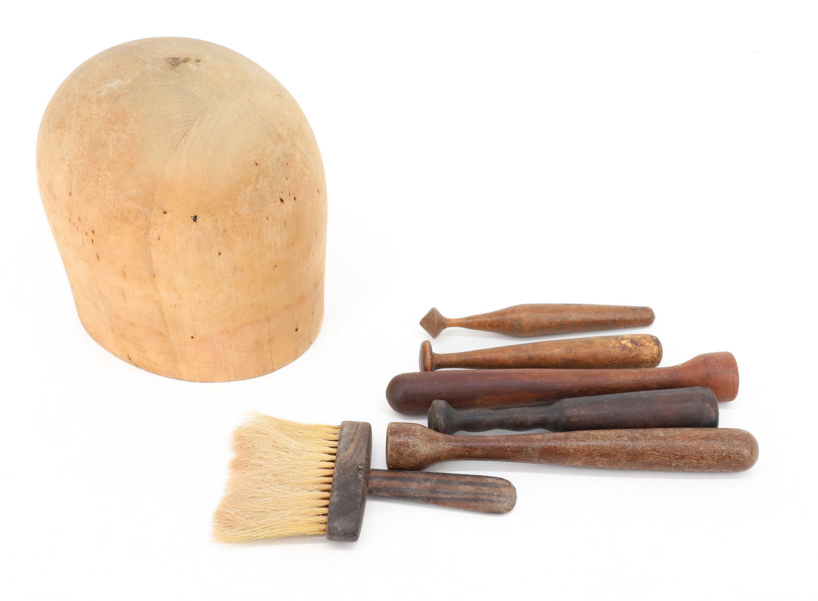 LOT OF WOODENWARE, HAT MOLD (1 of 4)