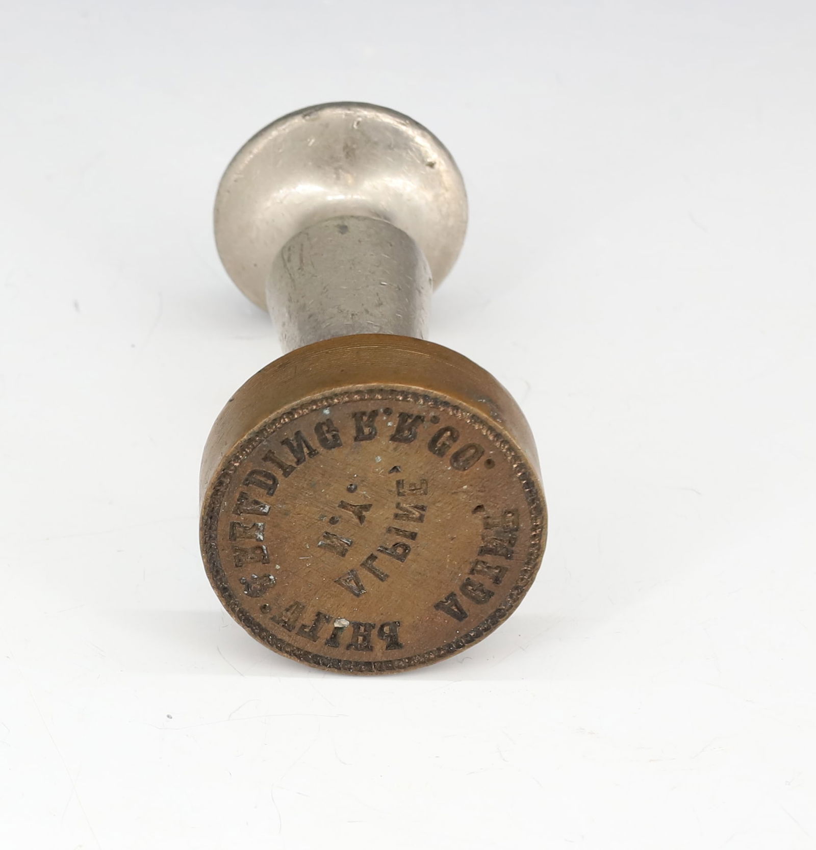 BRASS PHILADELPHIA / READING RAILROAD STAMP: PHILA. & READING R.R. CO., AGENT, ALPINE, NY 2 5/8" L. PLEASE READ CAREFULLY - SINCE THIS IS A COIN SALE PLEASE NOTE. ITEMS MUST BE PAID FOR THROUGH LIVE AUCTIONEERS OR WITH CASH OR CHECK IN PERSON -