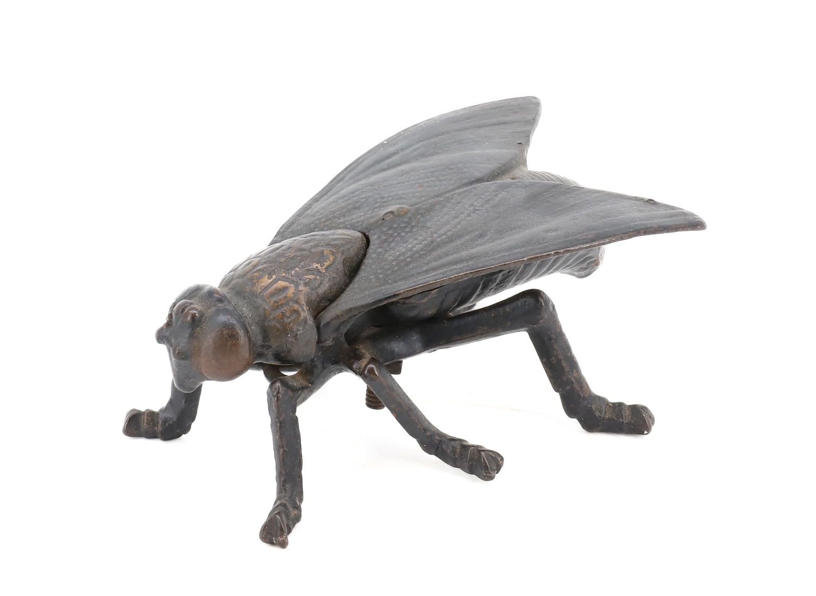 CAST IRON FLY MATCH HOLDER: PAINTED SURFACE. HINGED WINGS. 4 3/4" L. PLEASE READ CAREFULLY - SINCE THIS IS A COIN SALE PLEASE NOTE. ITEMS MUST BE PAID FOR THROUGH LIVE AUCTIONEERS OR WITH CASH OR CHECK IN PERSON - Terms for Purc