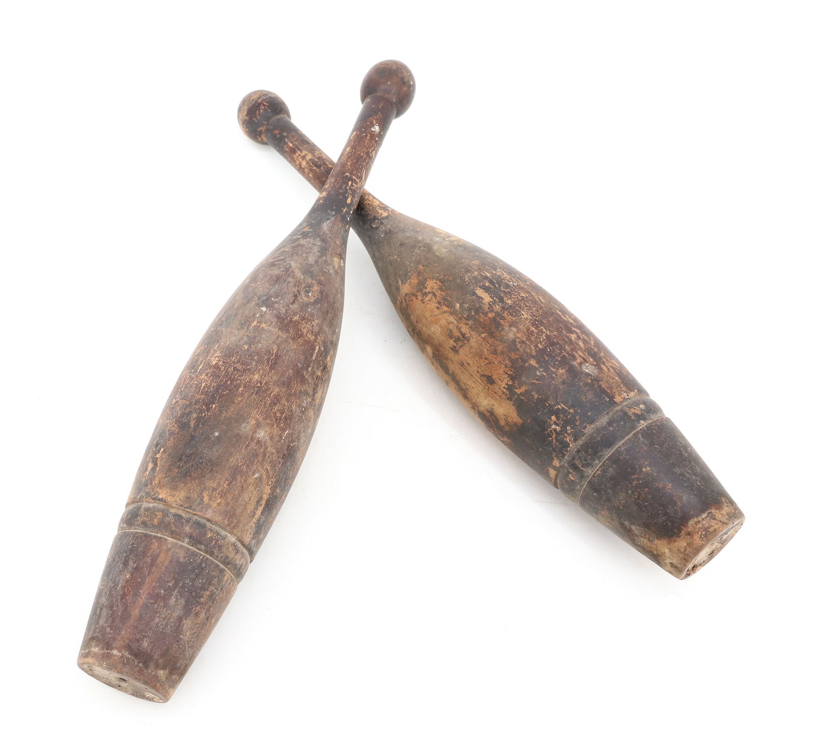 PAIR OF WOODEN EXERCISE CLUBS: 16" H. BAND AT TOP AND BOTTOM. PLEASE READ CAREFULLY - SINCE THIS IS A COIN SALE PLEASE NOTE. ITEMS MUST BE PAID FOR THROUGH LIVE AUCTIONEERS OR WITH CASH OR CHECK IN PERSON - Terms for Purchasing and