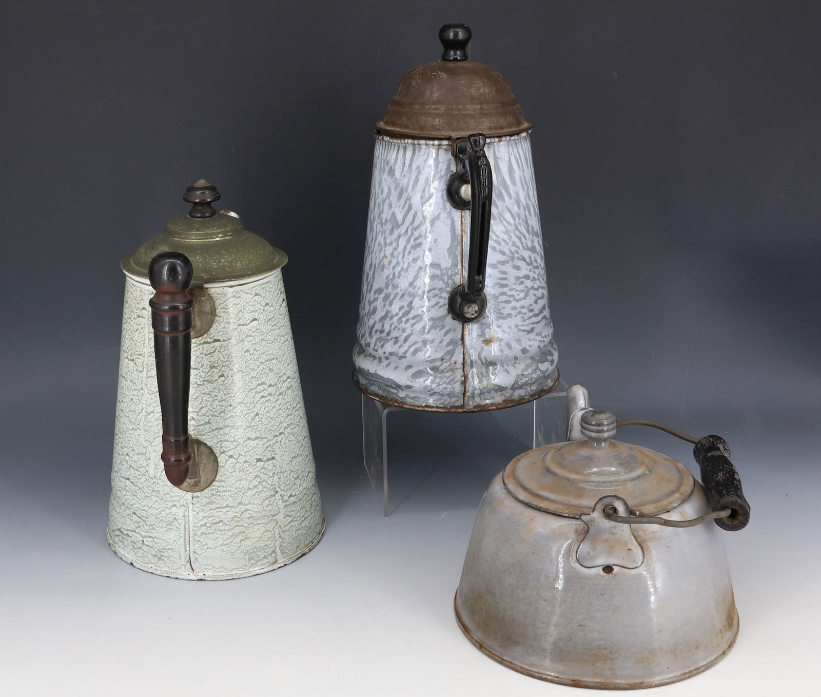 (3) AGATEWARE TEAPOTS - 2