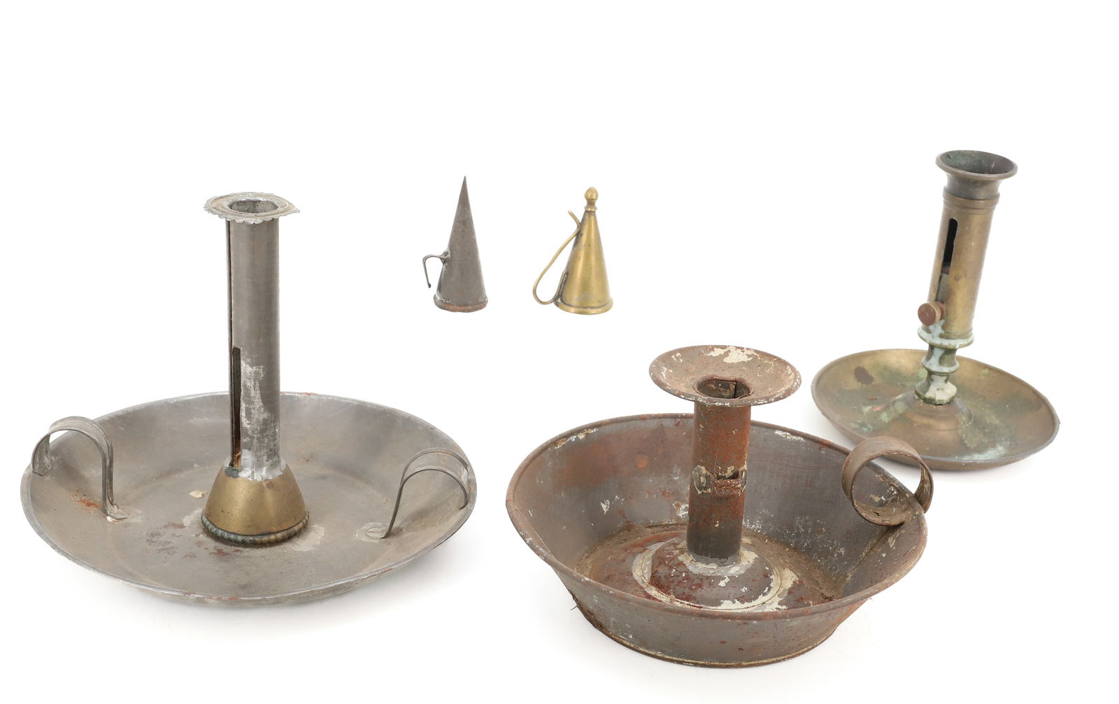 LOT OF TIN / BRASS CANDLE HOLDERS (1 of 4)